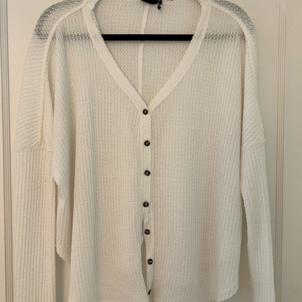 Free People Long Sleeve Waffle Shirt
